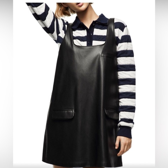 ZARA faux vegan leather pinafore overall dress size large - Picture 10 of 12